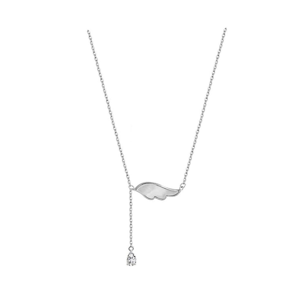 925 Sterling Silver Diamond Angel Wing Necklace - Picture 5 of 6
